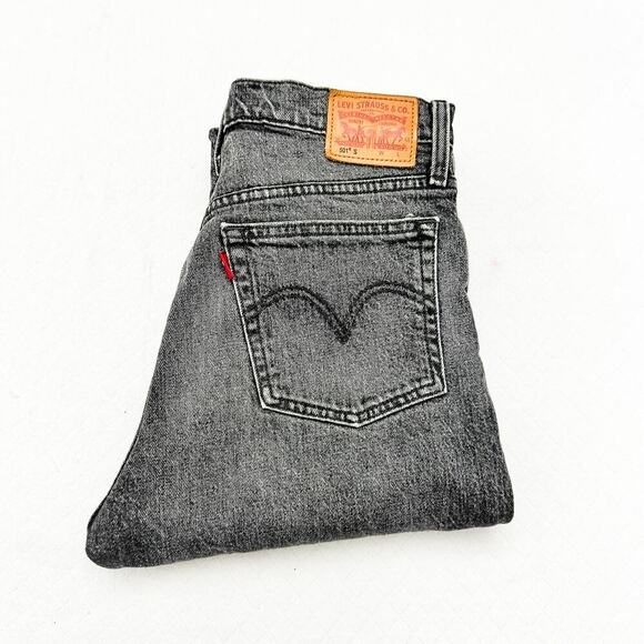 Levi's 501 S Button Fly Black Charcoal Acid Wash Skinny Denim Jeans Size 28 x 28 - Picture 1 of 8